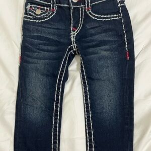 True Religion Stella Skinny Dark Blue Jeans with White Stitching Girls Size 2T